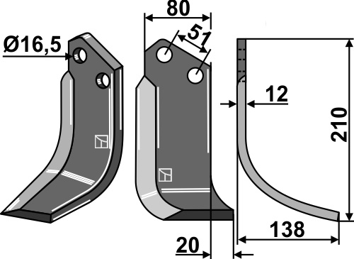 Fräsmesser, rechte Ausführung geeignet für: Howard freesmes en rotortanden