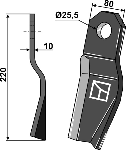 Gedrehtes Messer - rechte Ausführung geeignet für: Röll Y-Messer, Mulchmesser, Mähermesser, Schlegel, Löffelschar