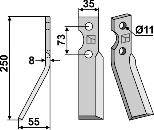 Rotorzinken, linke Ausführung geeignet für: Simon Fräsmesser und Rotorzinken
