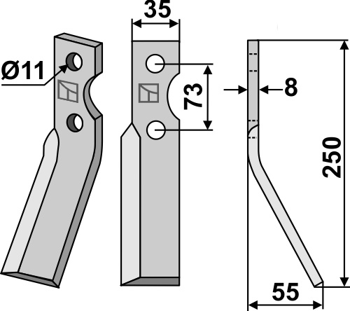 Rotorzinken, rechte Ausführung geeignet für: Simon Fräsmesser und Rotorzinken