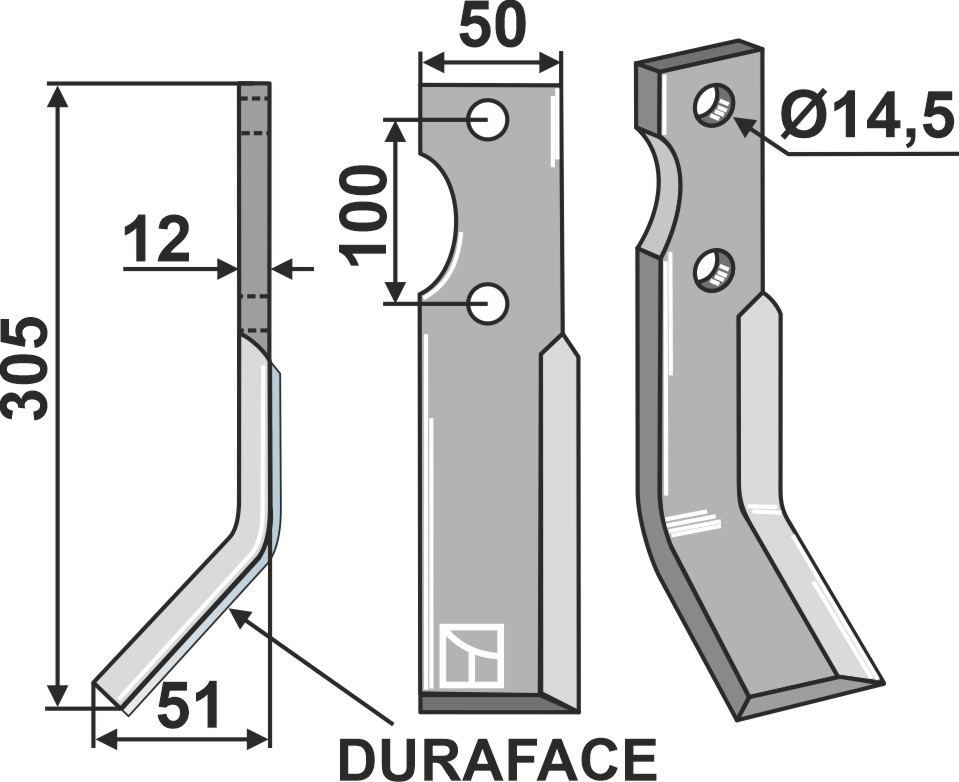 Rotorzinken DURAFACE, linke Ausführung geeignet für: Jones Fräsmesser und Rotorzinken