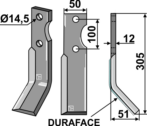 Rotorzinken DURAFACE, rechte Ausführung geeignet für: Jones Fräsmesser und Rotorzinken