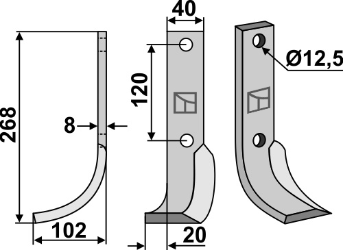 Fräsmesser, linke Ausführung geeignet für: Krone Fräsmesser und Rotorzinken