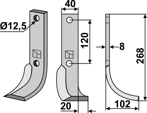 Fräsmesser, rechte Ausführung geeignet für: Krone Fräsmesser und Rotorzinken