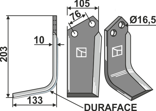Fräsmesser DURAFACE, linke Ausführung geeignet für: Kuhn Fräsmesser und Rotorzinken