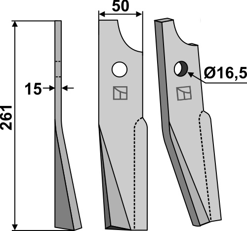 Rotorzinken, linke Ausführung geeignet für: Kuhn Fräsmesser und Rotorzinken