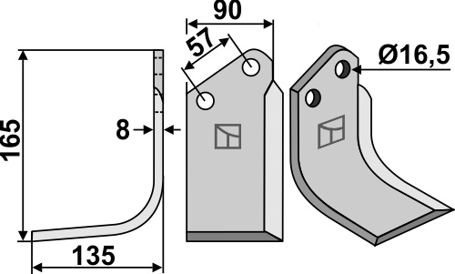 Fräsmesser, linke Ausführung geeignet für: Kuhn Fräsmesser und Rotorzinken
