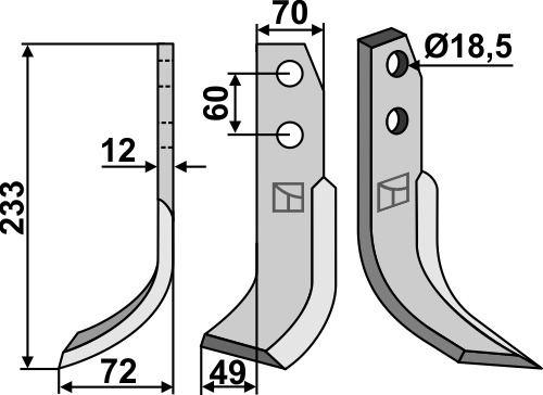Fräsmesser, linke Ausführung geeignet für: Kuhn Fräsmesser und Rotorzinken
