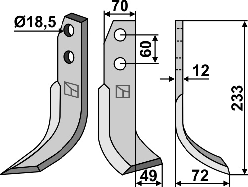 Fräsmesser, rechte Ausführung geeignet für: Kuhn Fräsmesser und Rotorzinken