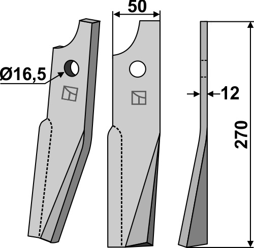 Rotorzinken, rechte Ausführung geeignet für: Kuhn Fräsmesser und Rotorzinken