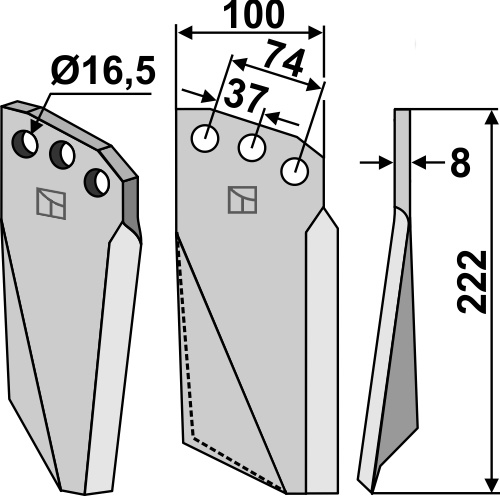 Rotorzinken, rechte Ausführung geeignet für: Kuhn Fräsmesser und Rotorzinken