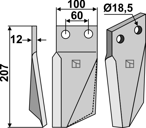 Rotorzinken, linke Ausführung geeignet für: Kuhn Fräsmesser und Rotorzinken