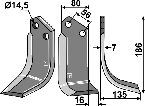 Fräsmesser, rechte Ausführung geeignet für: Kuhn Fräsmesser und Rotorzinken