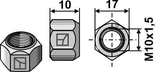Ganzmetallmutter mit Klemmteil M10 - DIN980 verz. 10.9