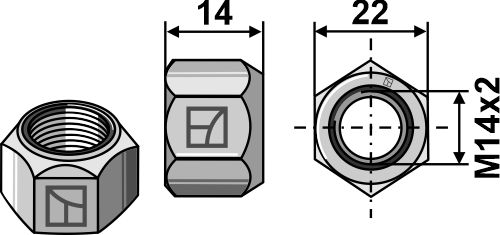 Ganzmetallmutter mit Klemmteil M14x2 - DIN980 verz. 10.9 geeignet für: Maschio