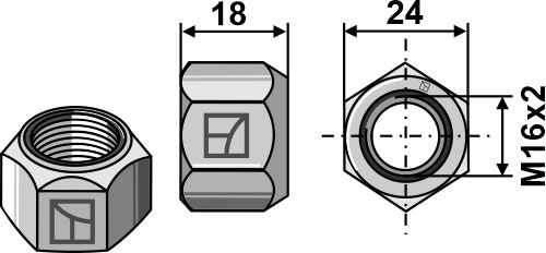 Ganzmetallmutter mit Klemmteil M16 - DIN980 verz. 10.9 geeignet für: Mulag