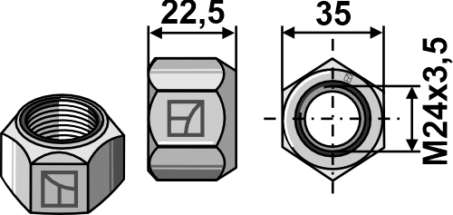 Ganzmetallmutter mit Klemmteil M24 - DIN 6925verz. 8.8
