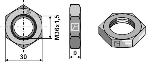 Møtrik M36x1,5 - venstre gevind