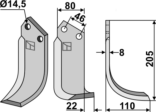 Fräsmesser, rechte Ausführung geeignet für: Breviglieri Fräsmesser und Rotorzinken