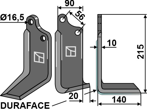 Fräsmesser DURAFACE, rechte Ausführung geeignet für: Maschio / Gaspardo Fräsmesser und Rotorzinken