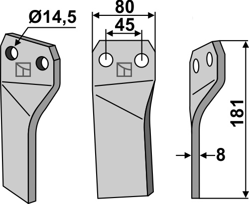 Rotorzinken, rechte Ausführung geeignet für: Maschio / Gaspardo Fräsmesser und Rotorzinken