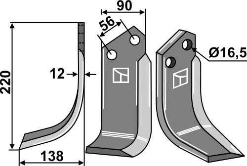 Fräsmesser, linke Ausführung geeignet für: Maschio / Gaspardo Fräsmesser und Rotorzinken