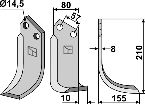 Fräsmesser, rechte Ausführung geeignet für: Muratori Fräsmesser und Rotorzinken