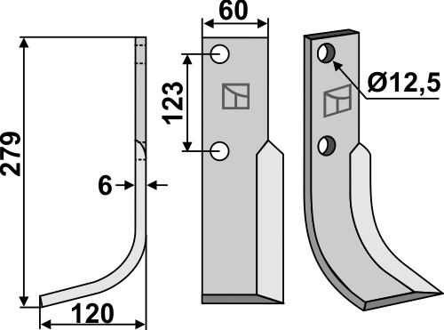 Fräsmesser, linke Ausführung geeignet für: Muratori blade and rotary tine