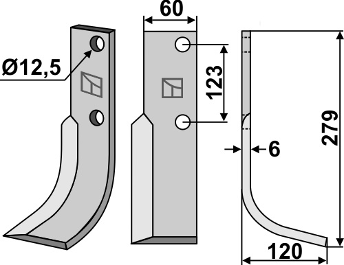 Fräsmesser, rechte Ausführung geeignet für: Muratori freesmes en rotortanden