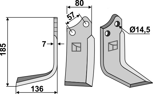 Fräsmesser, linke Ausführung geeignet für: Muratori Fräsmesser und Rotorzinken