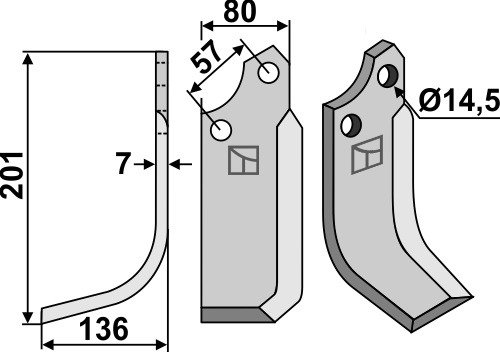 Fräsmesser, linke Ausführung geeignet für: Muratori blade and rotary tine