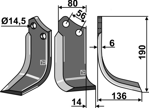 Fräsmesser, rechte Ausführung geeignet für: Muratori freesmes en rotortanden