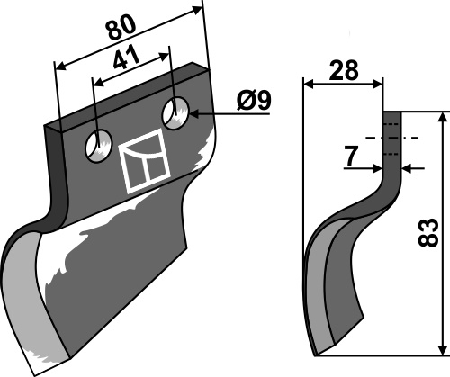 Messer für Grabenfräse - linke Ausführung geeignet für: Oosterlaan Couteau pour fossoyeuses