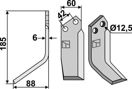 Fräsmesser, linke Ausführung geeignet für: Pasquali nóż glebogryzark