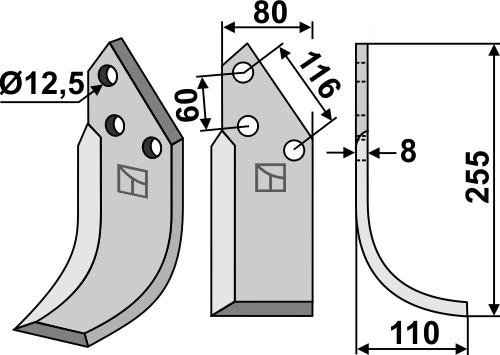 Fräsmesser, rechte Ausführung geeignet für: Pegoraro Fräsmesser und Rotorzinken
