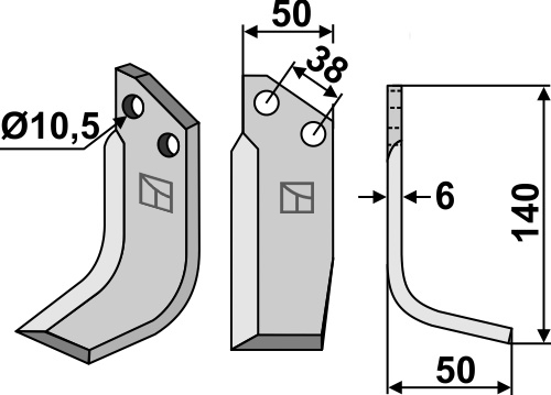 Fräsmesser, rechte Ausführung geeignet für: Pegoraro Fräsmesser und Rotorzinken