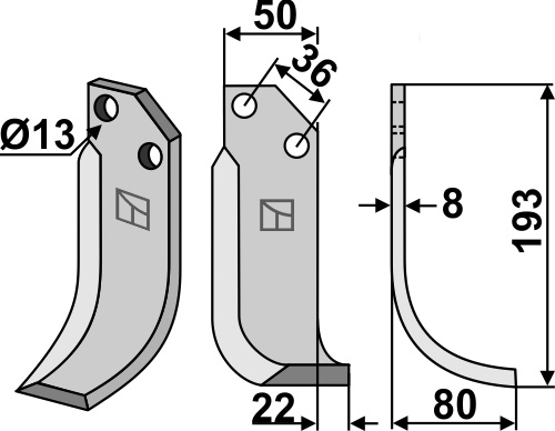 Fräsmesser 193x50mm, rechts geeignet für: P.G.S. nóż glebogryzark