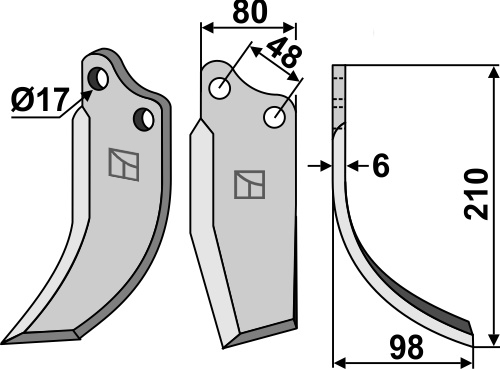 Fräsmesser 210x80mm, rechts geeignet für: Agromet blade 