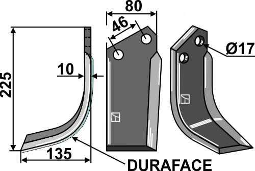 Fräsmesser DURAFACE, linke Ausführung geeignet für: Reekie nóż glebogryzark
