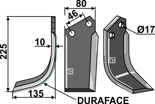 Fräsmesser DURAFACE 225x80mm, links geeignet für: Reekie nóż glebogryzark