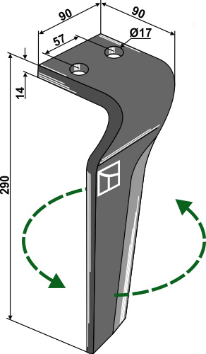 Kreiseleggenzinken 290mm, links geeignet für: Carraro diente de grada rotativa 