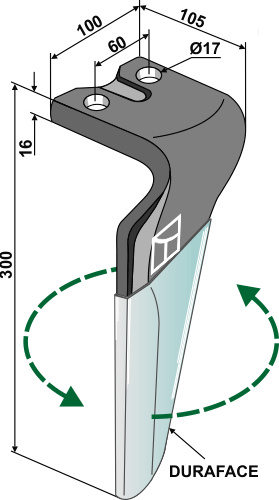 Kreiseleggenzinken (DURAFACE) - linke Ausführung geeignet für: Remac ząb brony aktywnej 