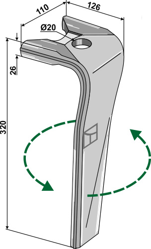 Kreiseleggenzinken, linke Ausführung geeignet für: Kuhn faca para grade de bicos rotativa