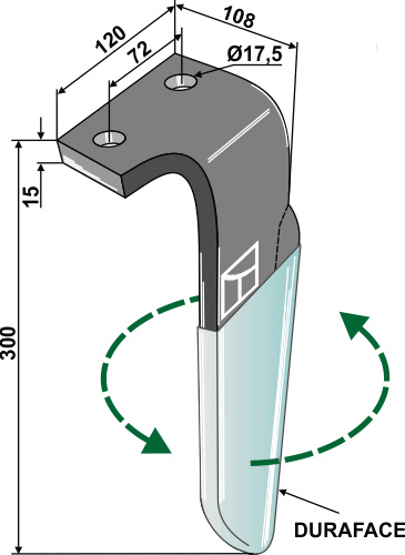 Kreiseleggenzinken (DURAFACE) - linke Ausführung geeignet für: Celli dent pour herse rotative