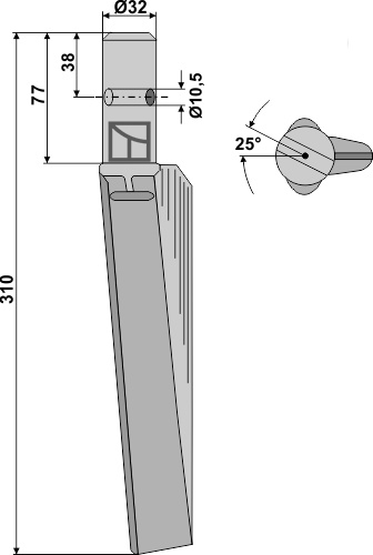 Kreiseleggenzinken, linke Ausführung geeignet für: Breviglieri dent pour herse rotative