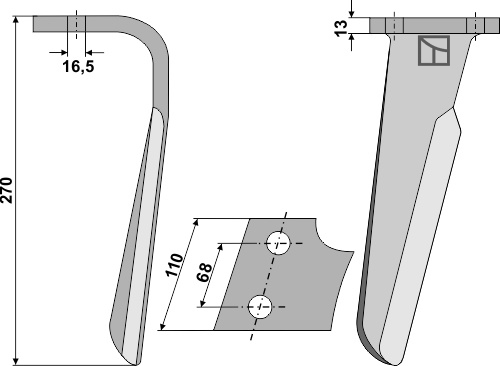 Kreiseleggenzinken, rechte Ausführung geeignet für: Kuhn tine for rotary harrow