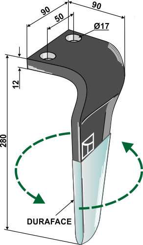 Kreiseleggenzinken (DURAFACE) 280mm, links geeignet für: Brenig tine for rotary harrow