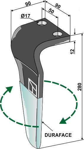 Kreiseleggenzinken (DURAFACE) 280mm, rechts geeignet für: Brenig tine for rotary harrow