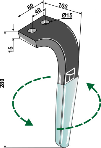 Kreiseleggenzinken (DURAFACE) - linke Ausführung geeignet für: Rabe tine for rotary harrow