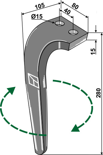 Kreiseleggenzinken, rechte Ausführung geeignet für: Rabe tine for rotary harrow
